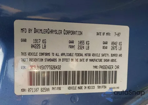 2007 Chrysler Pt Cruiser из США, поврежденный, VIN 3C3JY45X77T626432